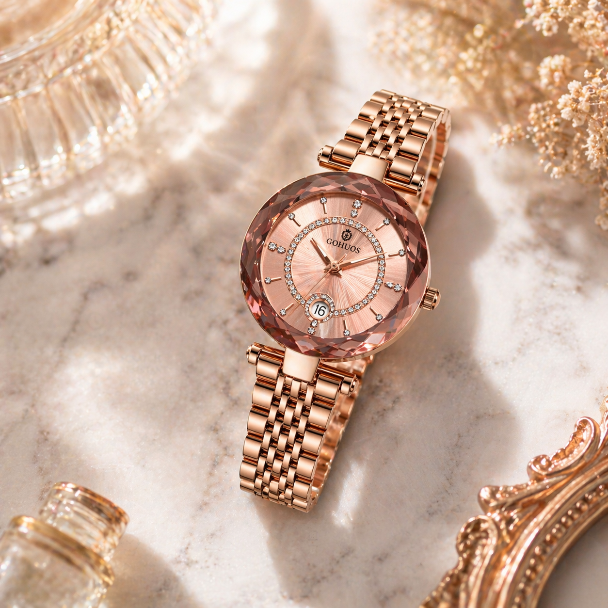 Gohuos Rose Gold Luxury Women’s Analog Quartz Watch